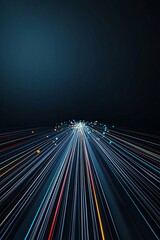 Fototapeta premium Light bursting from a single strand of fiber optics, an artistic take on data transmission and telecommunication