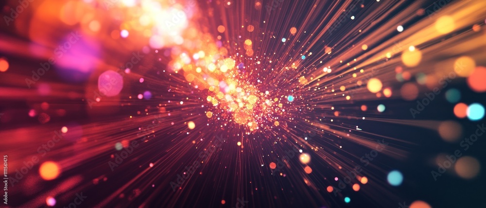 Poster abstract explosion of colorful particles and light rays