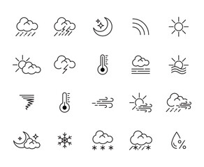 Weather Outline Icons for Forecast Applications, Climate Icon Set