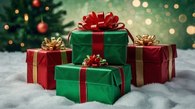Gift And Present In Green And Red Wrapper