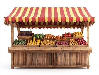 Fruit market stall isolated on white background