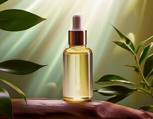 Naklejka premium Sleek glass dropper bottle with golden accents, perfect for minimalist product packaging