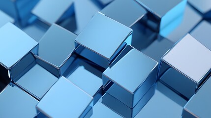 Abstract Blue Cubes Geometric Pattern Design
