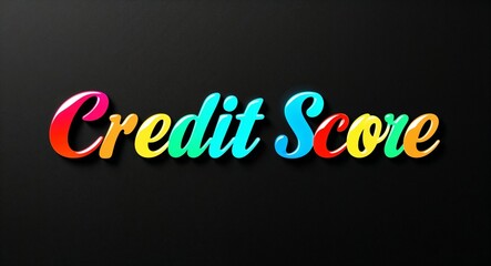 Credit score colorful calligraphic shining shiny smooth lettering on plain black background