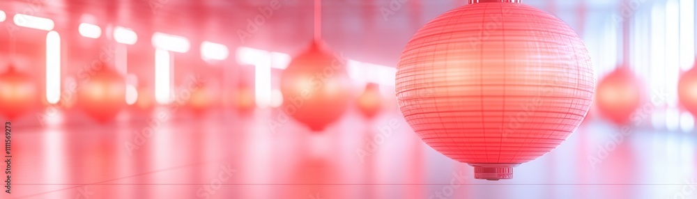 Poster the image features glowing red lanterns illuminating a space, creating a vibrant and inviting atmosp