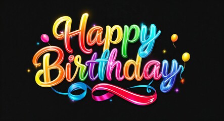 Obraz premium happy birthday colorful calligraphic shining shiny smooth lettering on plain black background