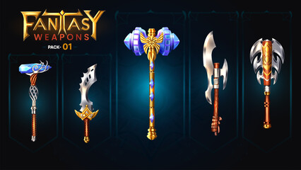 Fantasy Weapons Collection for RPGs, Strategy, Adventure, and Heroic Battle Games – Vector Design