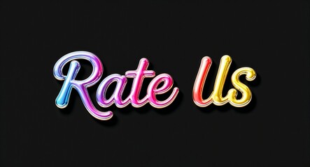 Naklejka premium Rate Us colorful calligraphic shining shiny smooth lettering on plain black background