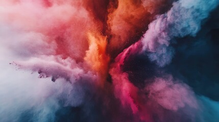 Fototapeta premium Vibrant explosion of colors resembling smoke or dust in a dynamic abstract composition.
