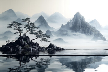 Serene Mountain Landscape With Pine Trees And Reflective Water