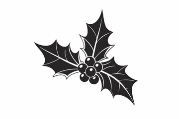 Silhouette Design of Holly Leaves and Berries with Festive and Minimalist Details for Holiday Themes