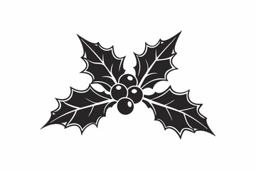 Silhouette Design of Holly Leaves and Berries with Festive and Minimalist Details for Holiday Themes