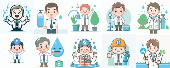 Vector Set of a Hydrologist in a Simple Flat Design Style