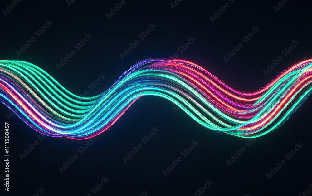Poster dynamic wave pattern of colorful fiber optic lights creating vibrant visual effect. flowing lines ev