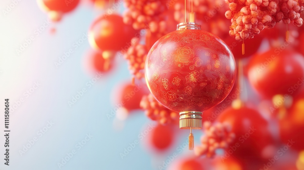 Poster a vibrant image featuring red ornaments and decorative elements, creating a festive atmosphere rich 