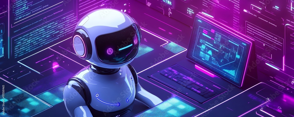 Poster aienhanced productivity tools and chatbot solutions at work, glowing holograms and futuristic interf