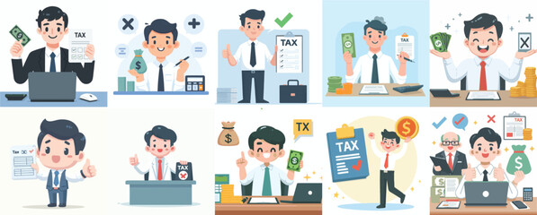 Vector Set of a Tax Expert in a Simple Flat Design Style