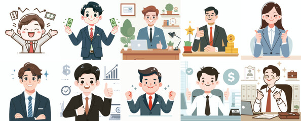 Vector Set of a CEO in a Simple Flat Design Style