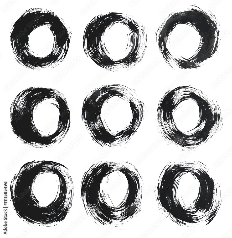 Poster abstract dark gray brush strokes circular design elements