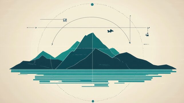 Mountain Landscape with Geometric Elements and Airplane