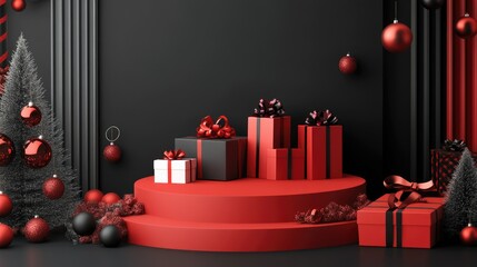 Black Friday-themed podium with a contemporary design, surrounded by festive deals and sleek promotional accents.