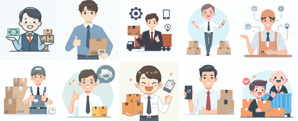 Vector Set of a Supply Chain Specialist in a Simple Flat Design Style