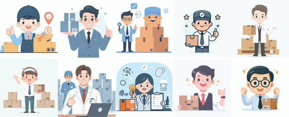 Vector Set of a Supply Chain Specialist in a Simple Flat Design Style