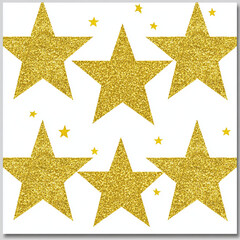 Shimmering gold glittery stars on white background create festive atmosphere