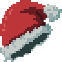 Obraz premium Pixel Art Christmas snowman wear Santa hat, Christmas