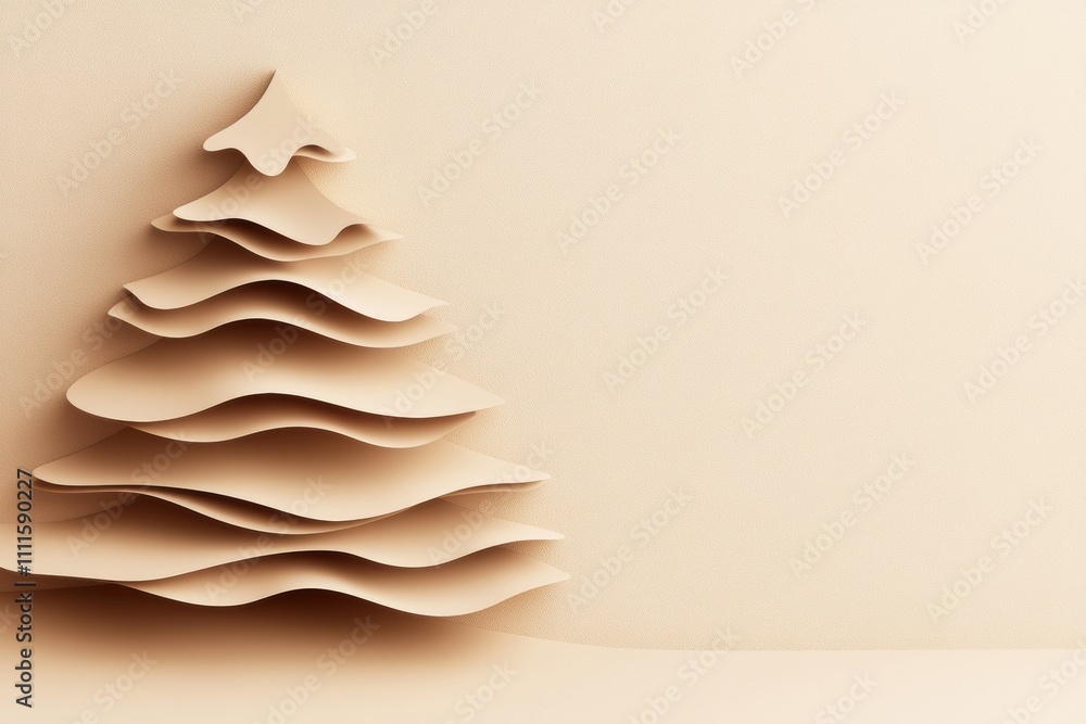 Leinwandbilder A stylish layered paper Christmas tree showcases its unique design, providing ample blank space for custom text and festive creativity. Generative AI