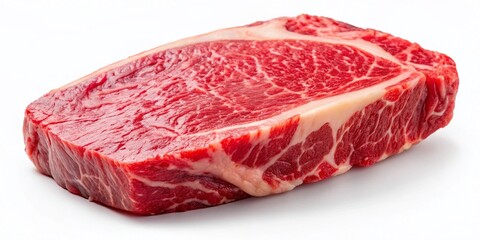 Levitating Steak, Marbled Texture, Documentary Photography, Food Photography, High-Quality Image, Raw Steak, White Background, Gourmet, Culinary, Close-up, Realistic, Detailed, Abstract, 