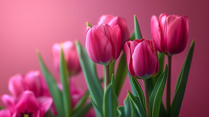 Obraz premium Vibrant Pink Tulips Close-Up