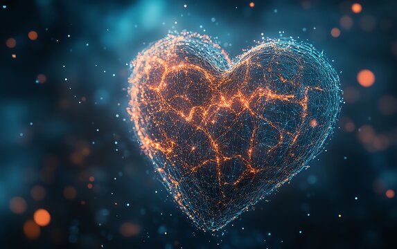 Abstract glowing symbols of hearts and minds interconnected, portraying psychological intelligence and social skills, intricate and vibrant details