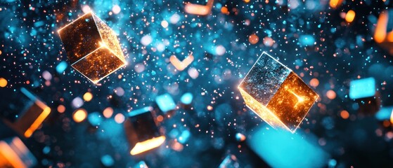 Abstract glowing cubes in a dynamic digital space
