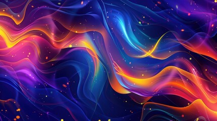 Colorful waves and lines in dark blue, purple, orange and pink gradients