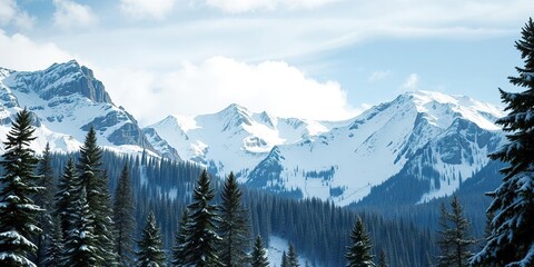 Snow-capped peaks and pine forests in the Rocky Mountains, Rocky Mountains, snow capped mountains