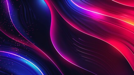 Glowing neon wavy lines create a colorful, energetic, futuristic background. Gradient colors flow smoothly, illuminating an electric, elegant design. Perfect for wallpaper or graphic art