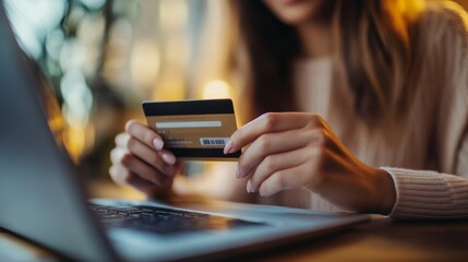 Young Woman Shopping Online with Credit Card and Laptop Device