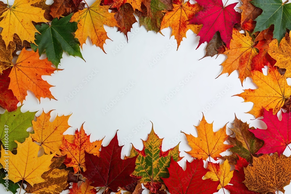 Poster vibrant array of autumn leaves on a pristine background