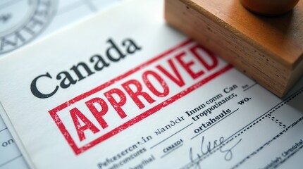 Close-Up of Canadian Immigration Document with Approved Stamp