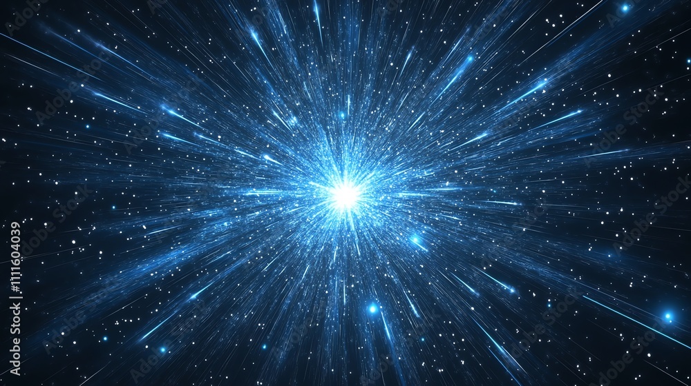Poster abstract blue and white glowing starburst background with a radial pattern of light.