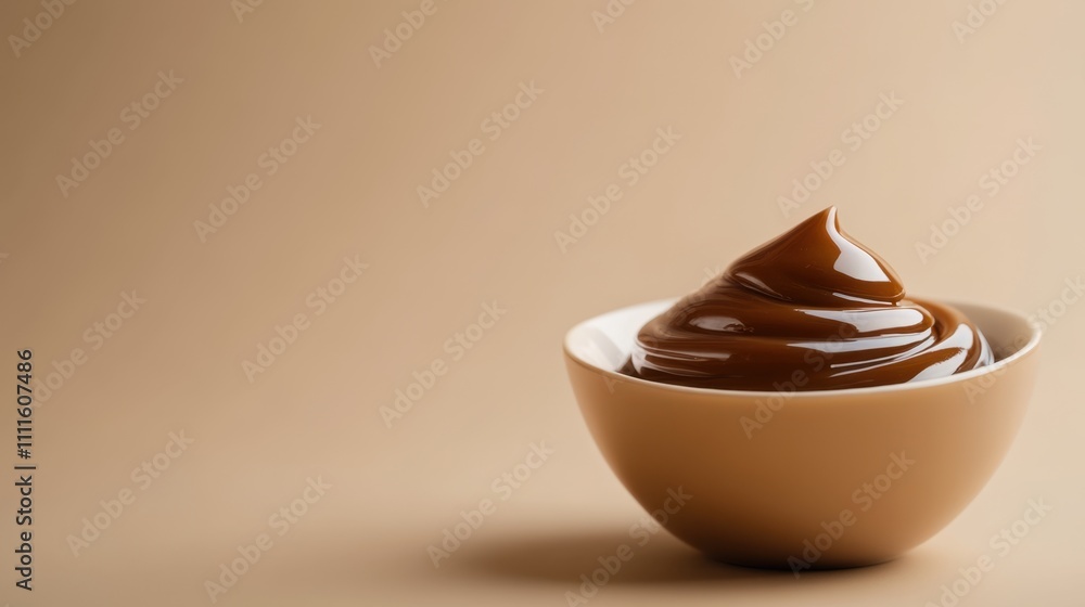 Poster salted caramel in a glossy bowl, placed on a pristine background, offering an inviting image with am