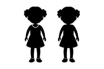 Black silhouette of a young girl standing in a skirt.