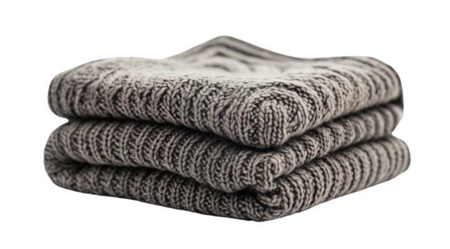 PNG, knitted things, folded knitted thing, isolated on white background, created and generated by AI technology. - Powered by Adobe