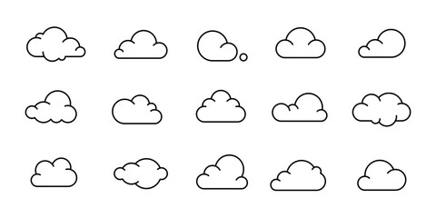 Collection of Cloud Outlines in Various Shapes with Editable Stroke