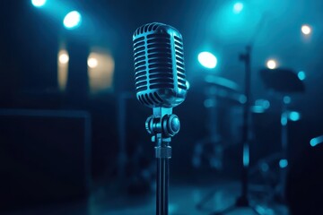 Vintage Microphone Under Spotlight: A Powerful Symbol of Advanced Creativity and Timeless Performance