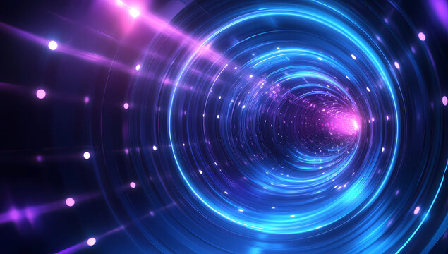 A blue and purple tunnel with a pink light at the end