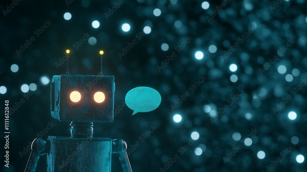 Poster futuristic robot engaging in digital communication in a high-tech world