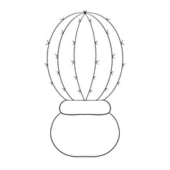 Hand drawn doodle cactus outline. Contour or houseplant for coloring pages, childish tasks or books. Potted plant. vector illustration isolated on white background