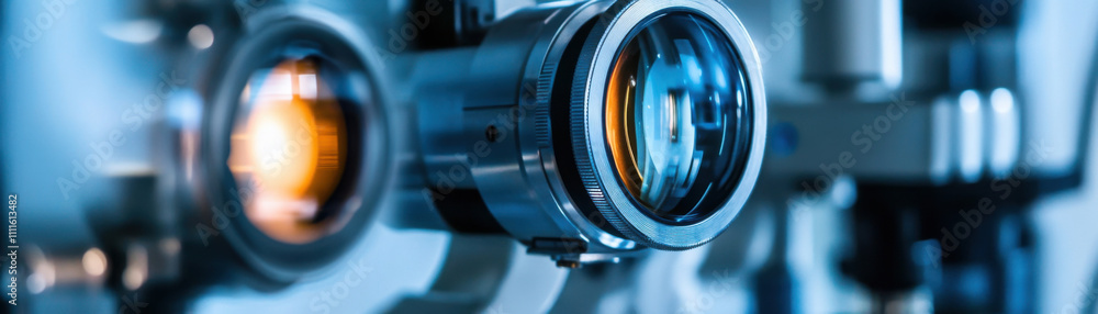 Aufkleber high quality optical lens and mirror alignment in optical coherence setup, showcasing precision engi